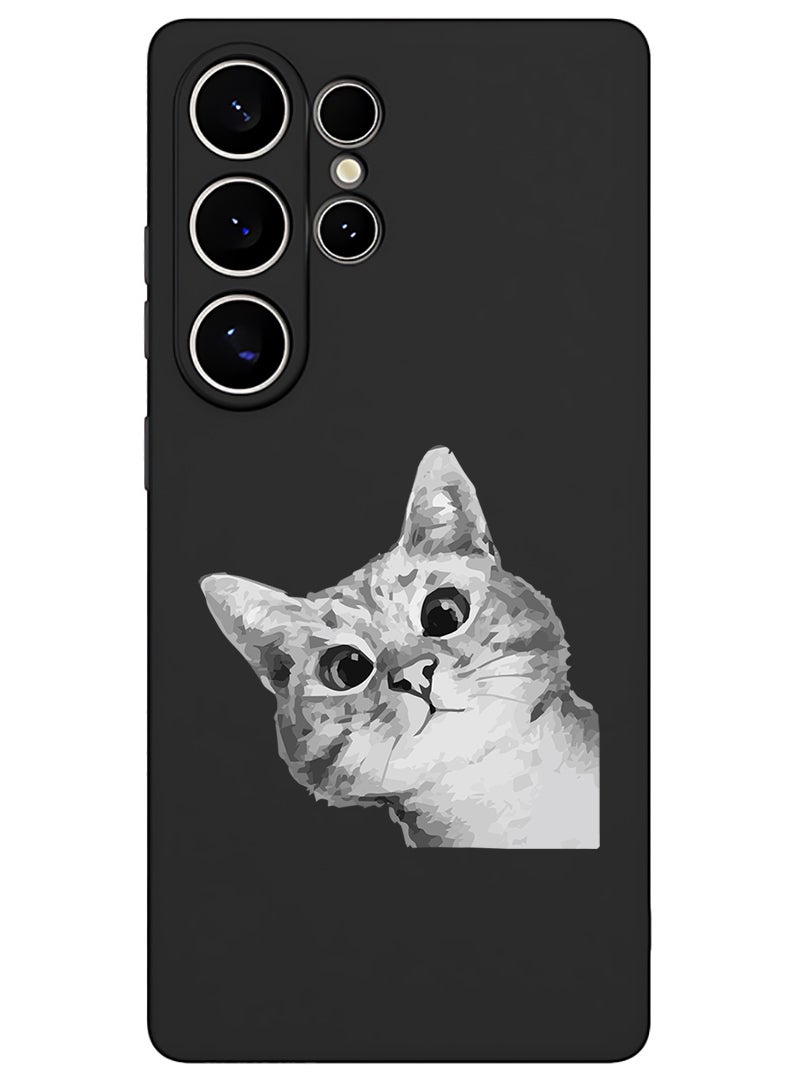 Theodor Protective Slim Fit Case Liquid Silicone Cover with Full Body Protection Anti-Scratch Shockproof Case For Samsung Galaxy S25 Ultra (Black) - Cat Peep - Image 1
