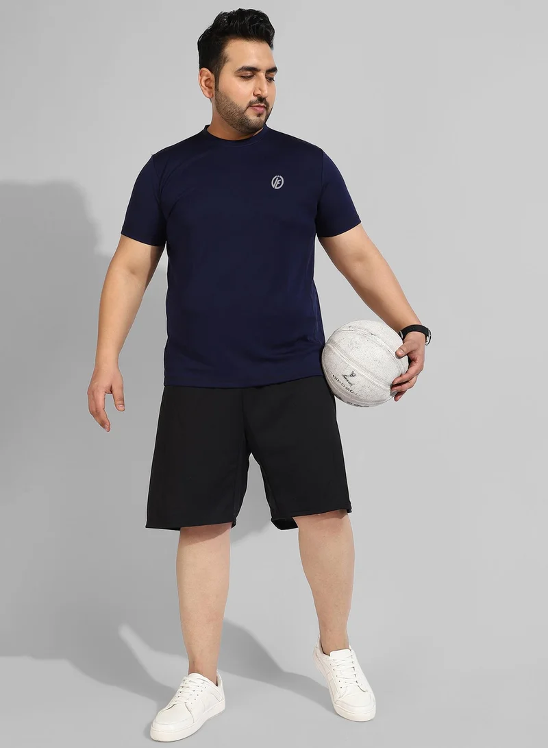 Instafab Plus Men's Solid Black Regular Fit Activewear T-Shirt