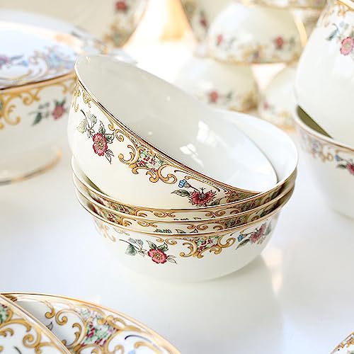 ACMLIFE Bone China Dinnerware Set for 4, 12-Piece Vintage Floral Dinnerware Set, Kitchen Plates and Bowls Set, Christmas Gifts for Women (White) - Image 5