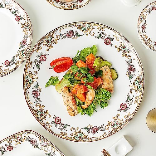 ACMLIFE Bone China Dinnerware Set for 4, 12-Piece Vintage Floral Dinnerware Set, Kitchen Plates and Bowls Set, Christmas Gifts for Women (White) - Image 3