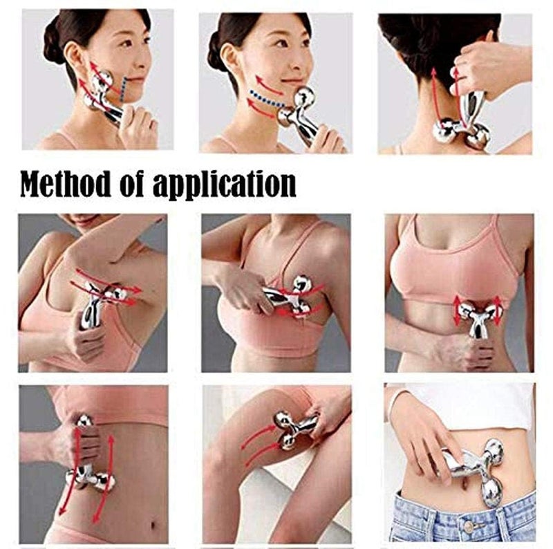 Zexrel 3D Face and Body Roller Massager, Y-Shape Face Lift Tool Firming Beauty Massage - Silver - Pack of 1 - Image 2