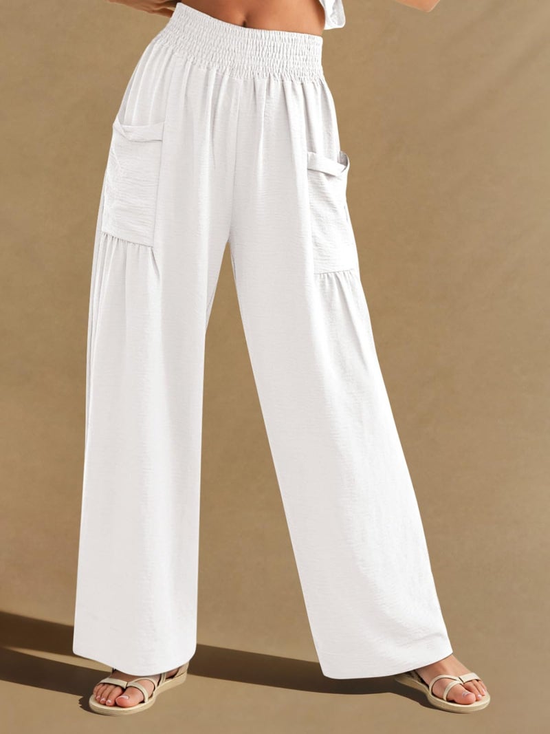 NIMIN Women Palazzo Pants Wide Leg High Waisted Pants White 2026 Summer Flowy Beach Vacation Travel Outfits with Pockets - Image 2