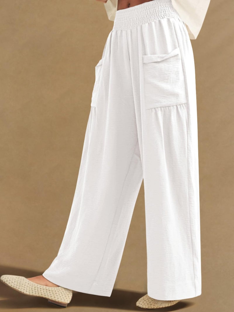 NIMIN Women Palazzo Pants Wide Leg High Waisted Pants White 2026 Summer Flowy Beach Vacation Travel Outfits with Pockets - Image 4