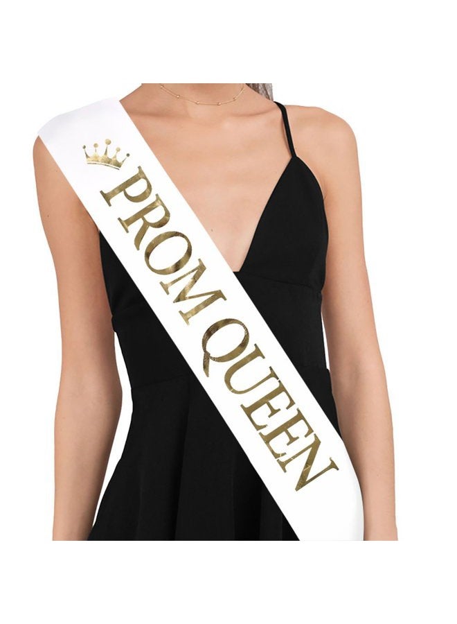 TTCOROCK White with Gold Print Prom King and Queen Sashes Graduation School Party Accessories, - Image 5