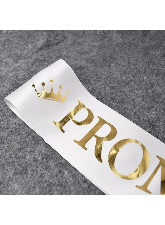TTCOROCK White with Gold Print Prom King and Queen Sashes Graduation School Party Accessories, - Image 2