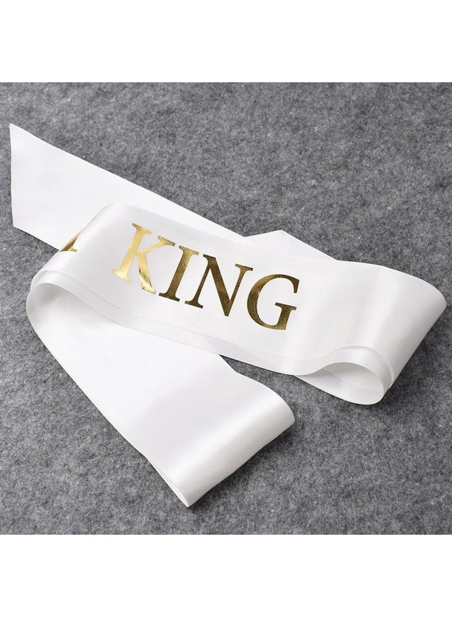 TTCOROCK White with Gold Print Prom King and Queen Sashes Graduation School Party Accessories, - Image 3
