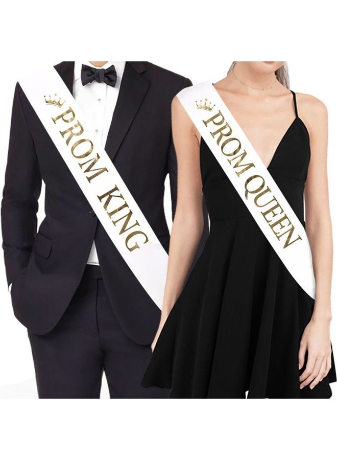 TTCOROCK White with Gold Print Prom King and Queen Sashes Graduation School Party Accessories, - Image 1