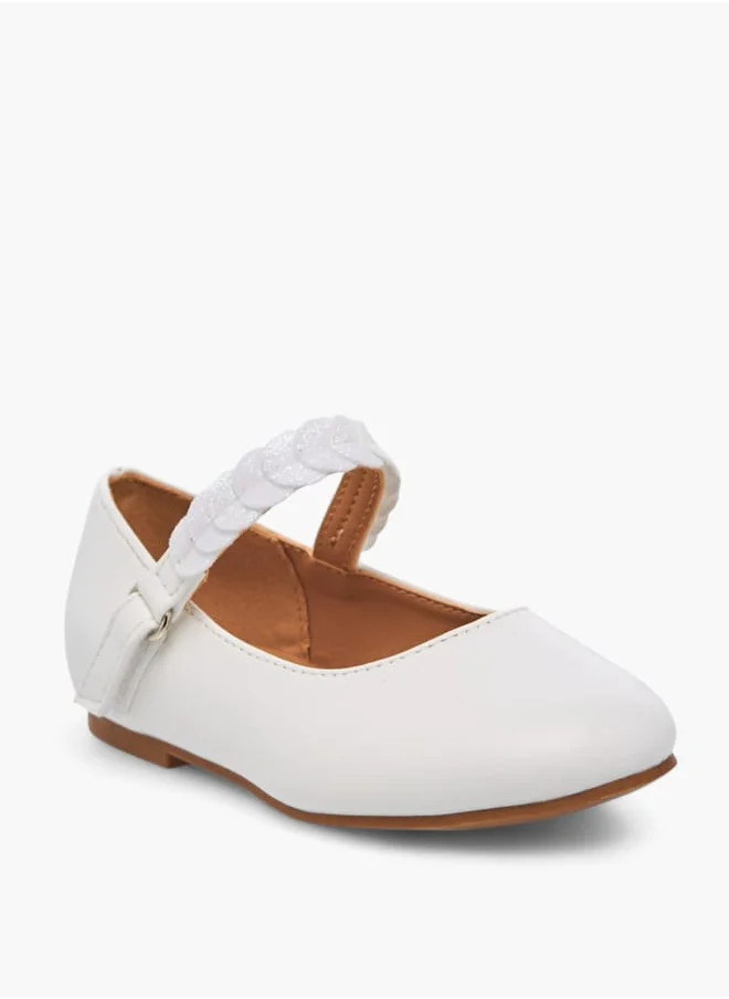 جونيورز Girls Solid Ballerina Shoes With Embellished Hook And Loop Closure Ramadan Collection