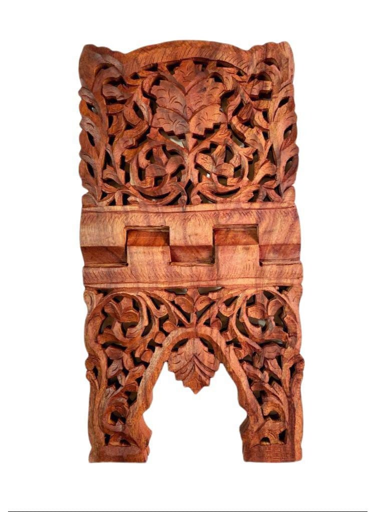 Handmade Indian Quran holder, sheesham wood, inlaid with carving work, 13 - Image 4