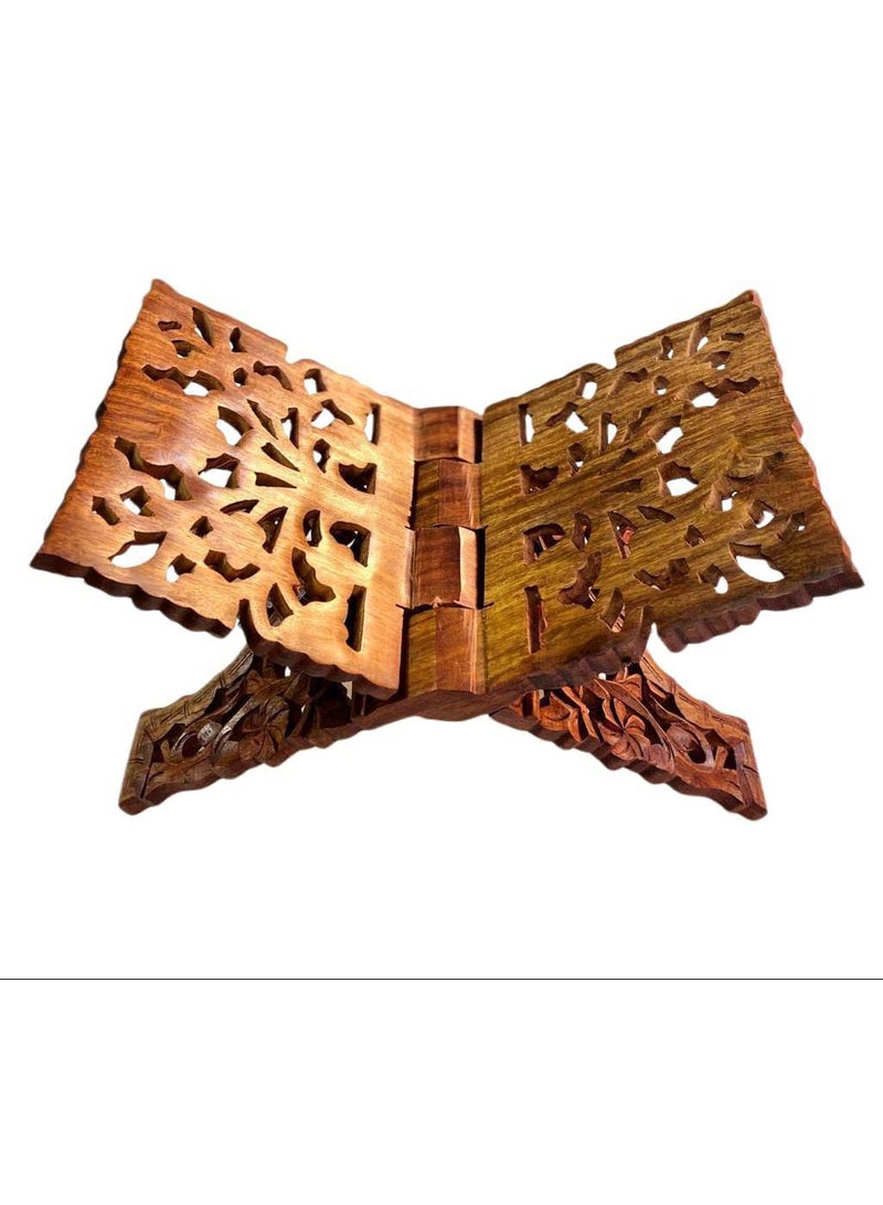 Handmade Indian Quran holder, sheesham wood, inlaid with carving work, 13 - Image 3