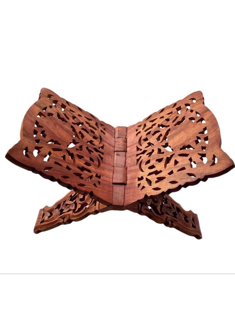 Handmade Indian Quran holder, sheesham wood, inlaid with carving work, 13 - Image 1
