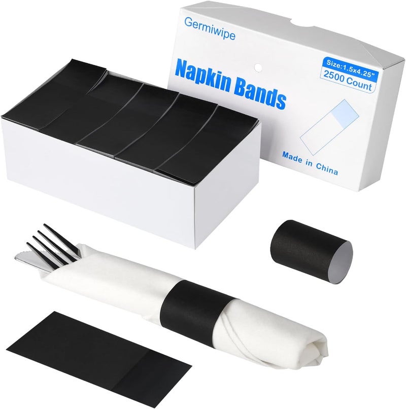 Germiwipe 2500 Pcs Black Napkin Bands,Paper Napkin Rings Self-Adhesive,Silverware Wraps Bands, Perfect for Birthday Parties, Weddings, Family Reunion & Events - Image 1