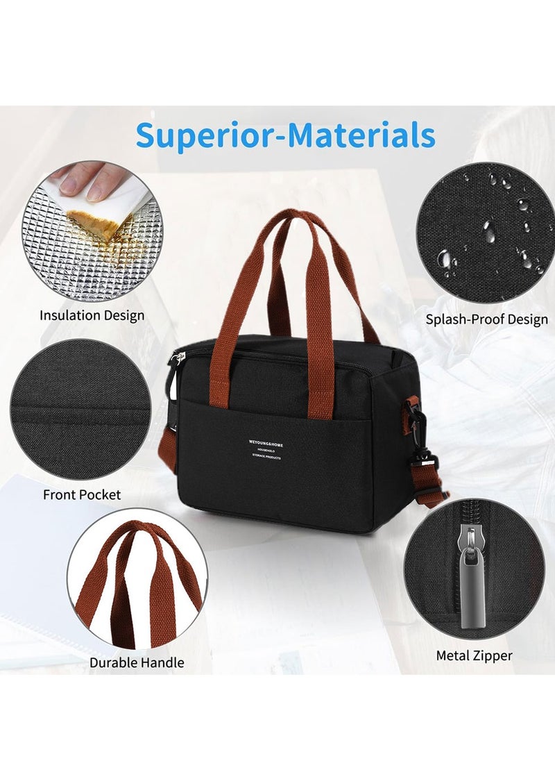 Aurrako - Lunch Bag for Women Adults Men with Adjustable Shoulder Strap,Reusable Cute Lunch Pail bag for Lunch Box  - Leakproof, Insulated Lunch Box Tote with Large Capacity, Cooler Lunch Container for Work/Travel/Office (Black) - Image 1