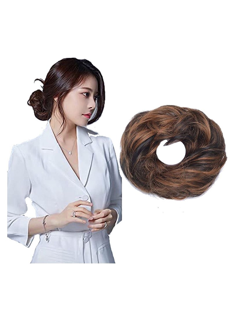 Estelle Eestelle messyBun Scrunchie with Elastic Rubber Band Ponytail Hair Extensions Updo Chignon Donut Ponytail Hairpiece Synthetic Tousled Hair for Women (27H4#) - Image 1
