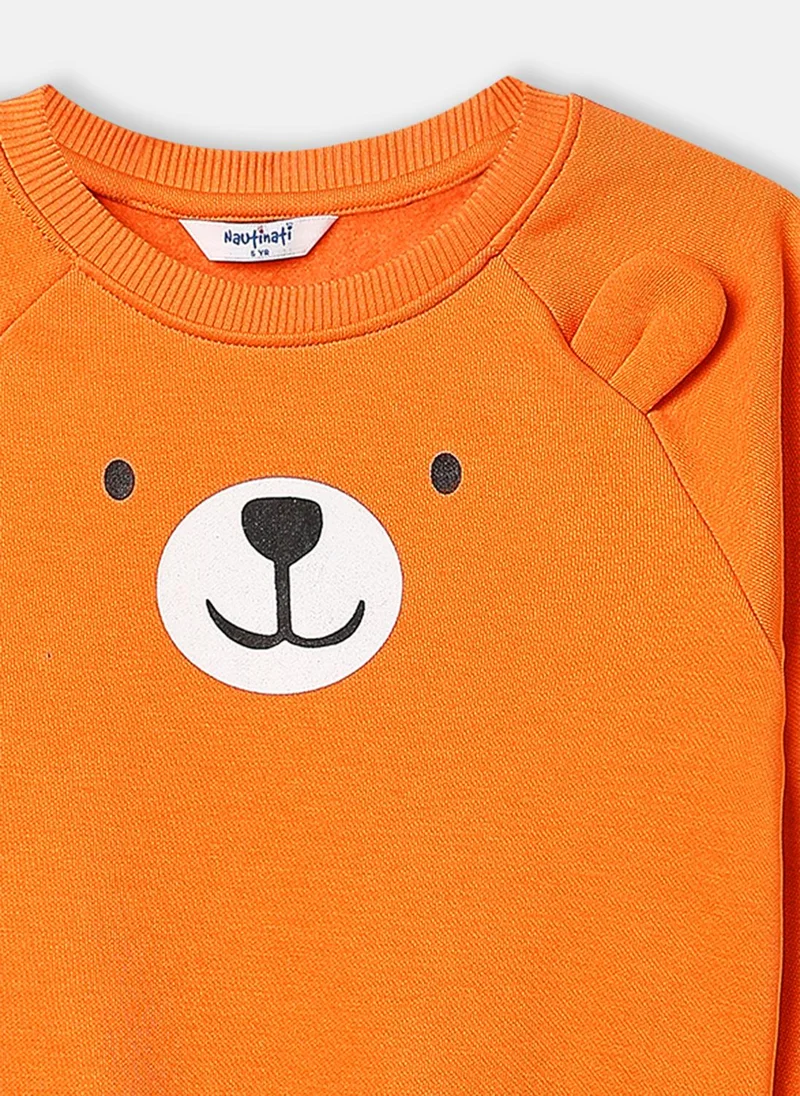 Nautinati Nautinati Fleece Bear Print Round Neck Sweatshirt
