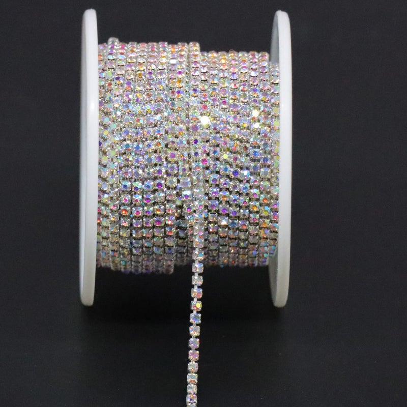 Jerler 10 Yards Crystal Rhinestone Trim SS6.5/2.0mm, AB Close Chain for Sewing Crafts Ideal Wedding Party Christmas DIY Decoration - Image 1