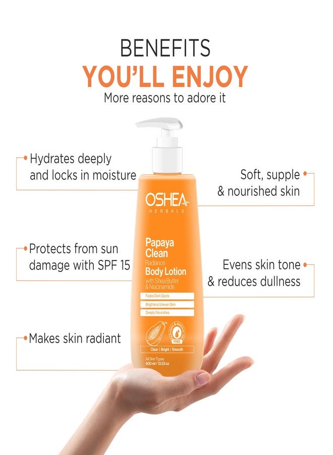 Oshea Herbals Papayaclean Radiance Body Lotion for Women & Men | Deeply Nourishes & Brightens Skin Tone | Reduces Dark Spots & Dullness | Enriched with Shea Butter | All Skin Types 400ml - Image 3