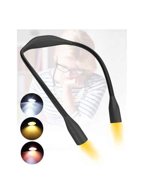 Rechargeable LED Neck Reading Light with Adjustable Brightness, 3 Color Modes, Flexible Design for Reading in Bed, Camping, Repairing, and Nighttime Knitting (Black)
