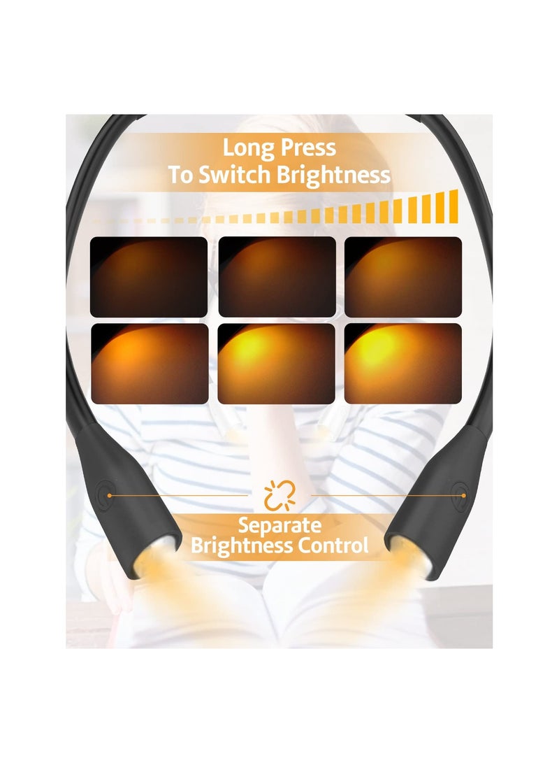 Rechargeable LED Neck Reading Light with Adjustable Brightness, 3 Color Modes, Flexible Design for Reading in Bed, Camping, Repairing, and Nighttime Knitting (Black)