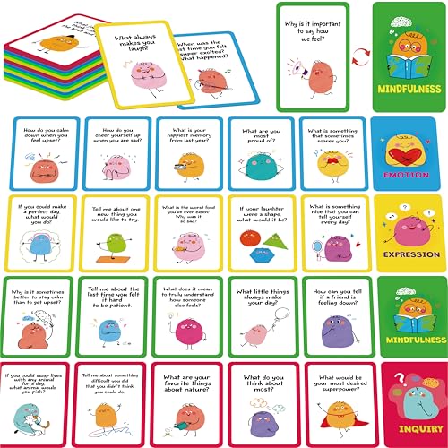 SpriteGru 70 Conversation Cards 4 Category Mindful Talk for Students Authentic Meaningful Question Cards for Parents Kids Classroom Activity Road Trip Improve Expression Communication Social Skill - Image 1