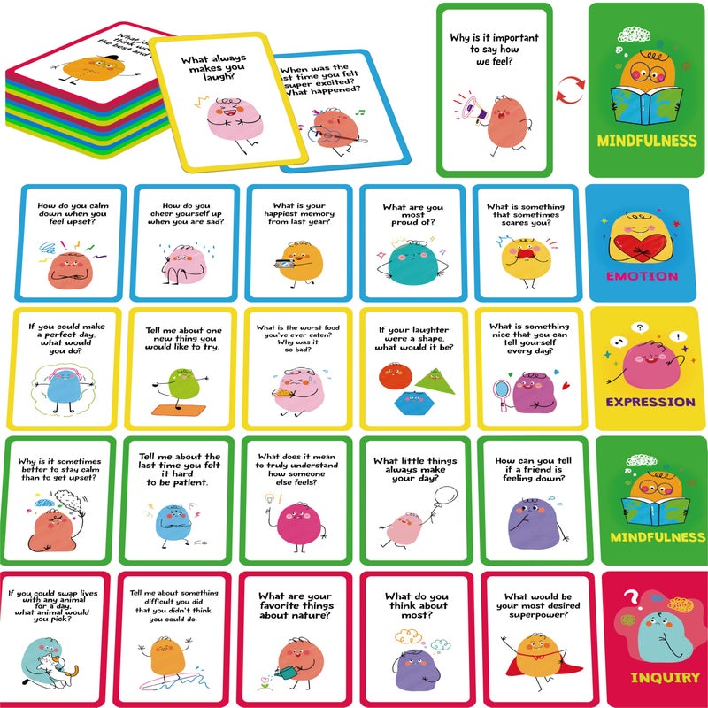 SpriteGru 70 Conversation Cards 4 Category Mindful Talk for Students Authentic Meaningful Question Cards for Parents Kids Classroom Activity Road Trip Improve Expression Communication Social Skill - Image 3