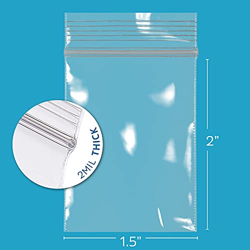 GPI 1000 Count - 1.5" x 2" Small Zip Bags, Mini Reclosable Zipper Baggies, 2 Mil, Clear Plastic Resealable Storage Bags with Zip Top Lock for Packaging Jewelry, Pills, Buttons, Beads, Seeds, Powders - GPI - Image 2