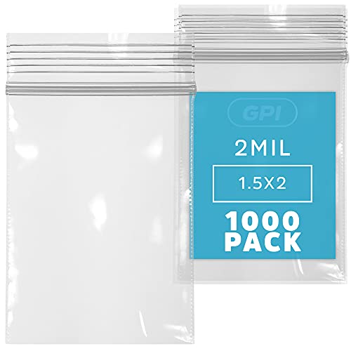 GPI 1000 Count - 1.5" x 2" Small Zip Bags, Mini Reclosable Zipper Baggies, 2 Mil, Clear Plastic Resealable Storage Bags with Zip Top Lock for Packaging Jewelry, Pills, Buttons, Beads, Seeds, Powders - GPI - Image 1