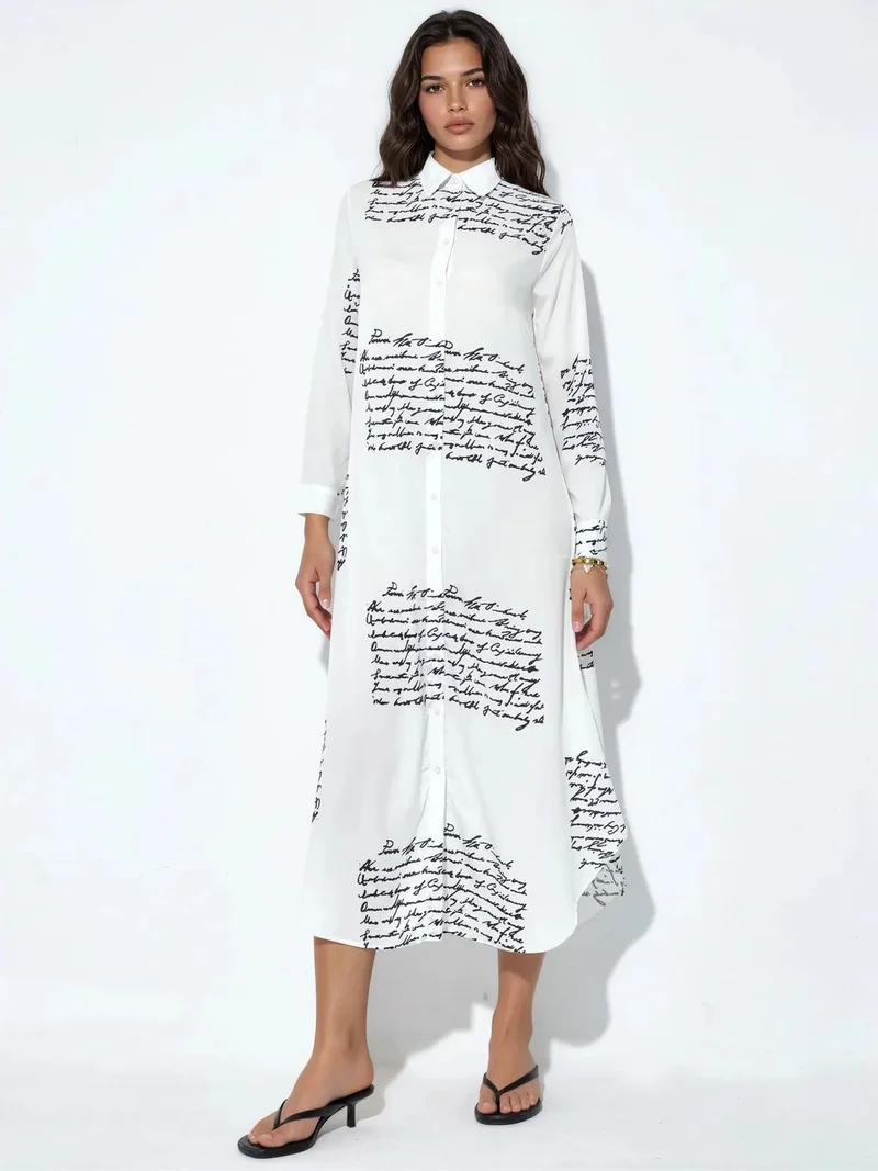 جينيفر Text Print Maxi Shirt Dress