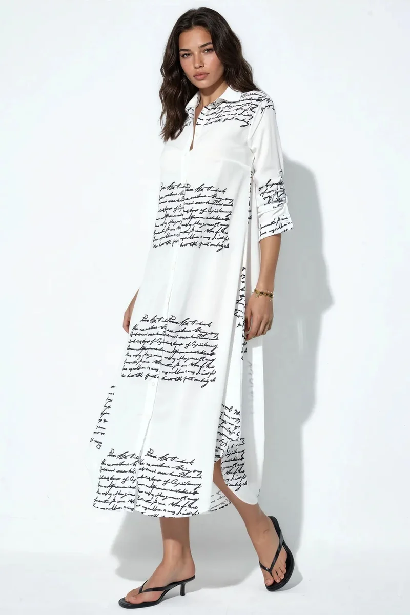 جينيفر Text Print Maxi Shirt Dress