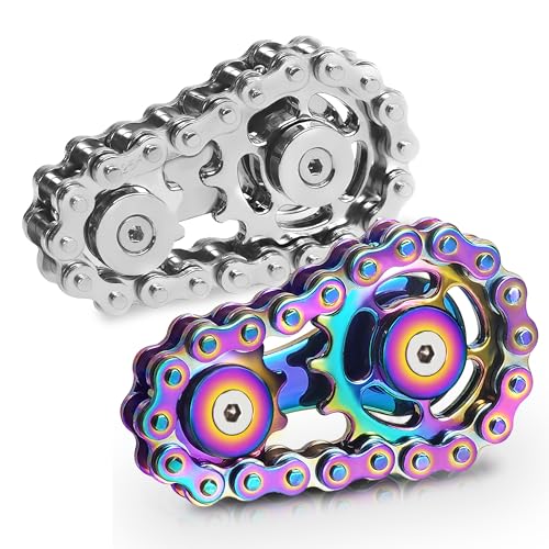 Chilvil Easter Basket Stuffer for Teens Boys Metal Fidget Spinner Toys for Adults Figette Bike Chain Roller Cool Gadgets ADHD Anxiety Stress Relief Items Figet Desk Offices EDC Men RainbowSilver - Image 1