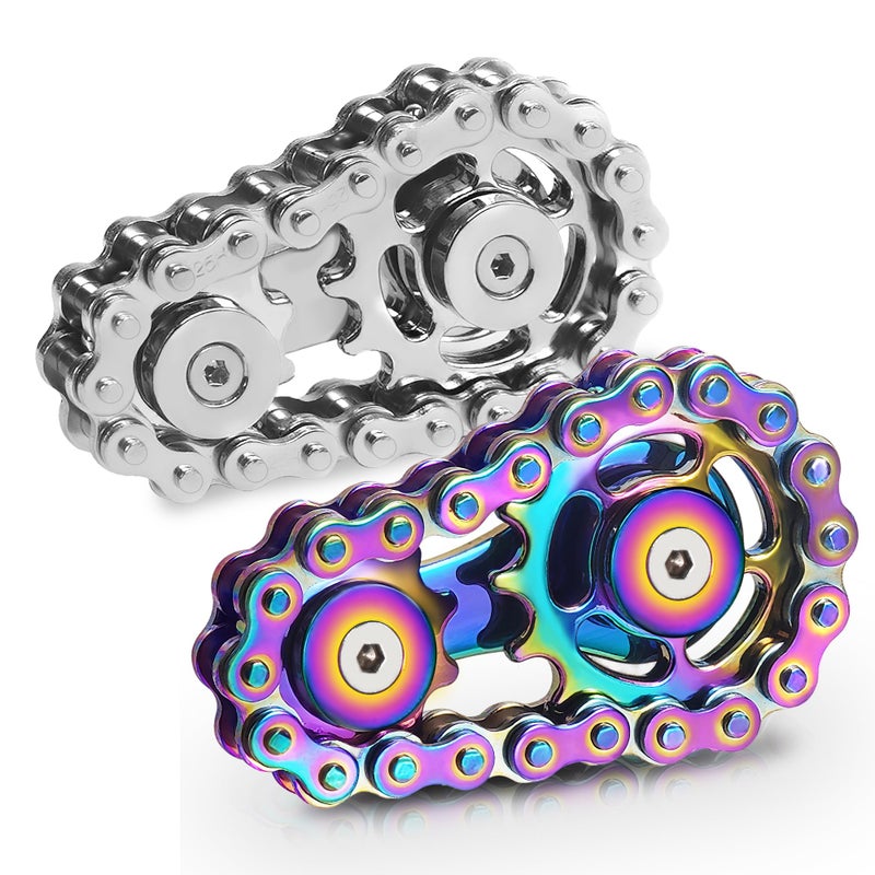 Chilvil Easter Basket Stuffer for Teens Boys Metal Fidget Spinner Toys for Adults Figette Bike Chain Roller Cool Gadgets ADHD Anxiety Stress Relief Items Figet Desk Offices EDC Men RainbowSilver - Image 3