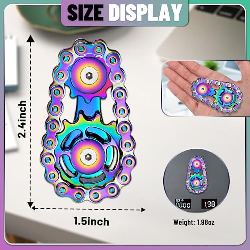 Chilvil Easter Basket Stuffer for Teens Boys Metal Fidget Spinner Toys for Adults Figette Bike Chain Roller Cool Gadgets ADHD Anxiety Stress Relief Items Figet Desk Offices EDC Men RainbowSilver - Image 5
