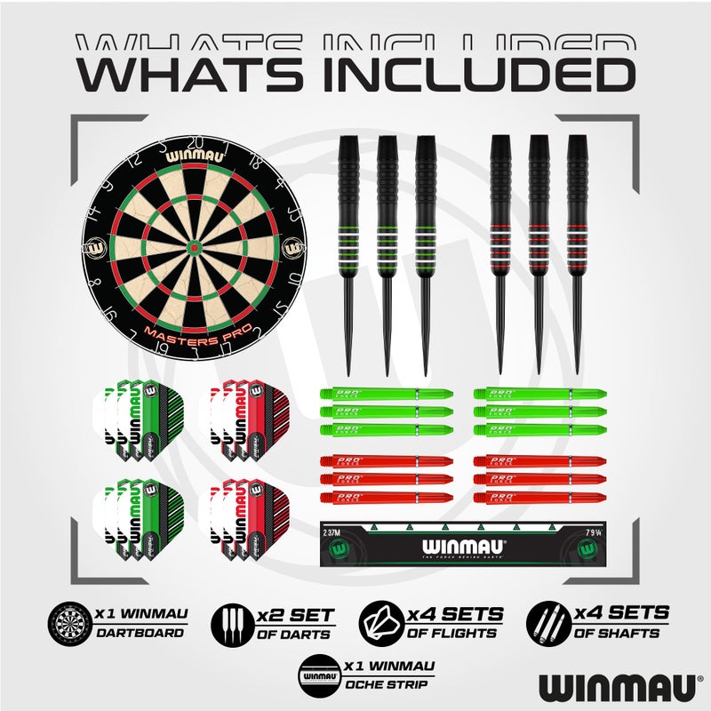 Winmau Darts - Masters Pro Premium Bristle Dartboard Set - Includes Dart Board, Darts, Flights, Shafts and Oche Strip - Professional Steel Tip Darts & Dart Board for Adults - Image 2