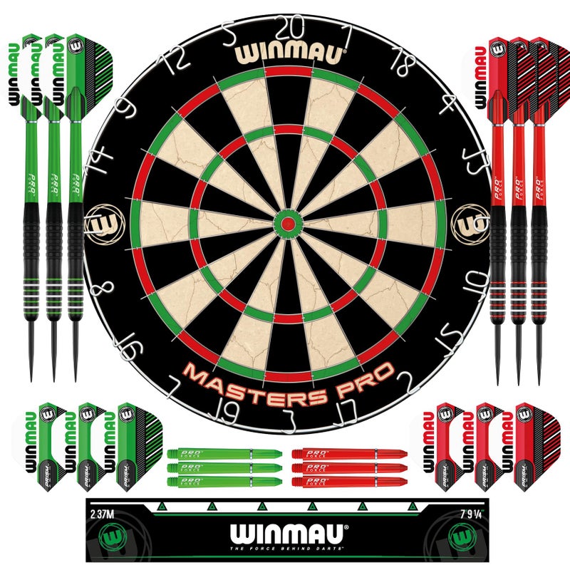 Winmau Darts - Masters Pro Premium Bristle Dartboard Set - Includes Dart Board, Darts, Flights, Shafts and Oche Strip - Professional Steel Tip Darts & Dart Board for Adults - Image 1