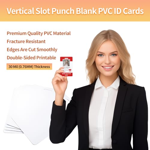 Klmnduo 20 Pack Premium Blank PVC Cards with Slot Punch on Short Side - CR80 30mil Vertical Slot Punch Blank Credit Cards for ID Badge Card Printers - Graphic Quality PVC Cards for Business Office - Image 2