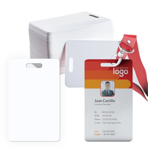 Klmnduo 20 Pack Premium Blank PVC Cards with Slot Punch on Short Side - CR80 30mil Vertical Slot Punch Blank Credit Cards for ID Badge Card Printers - Graphic Quality PVC Cards for Business Office - Image 1