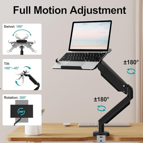 MOUNT PRO Laptop Arm Mount for Desk, 2 in 1 Function Monitor Laptop Stand, Fits Max 17" Notebook and 32" Computer Screen, Aluminum Single Monitor Holder with Adjustable Tray, Holds up to 19.8lbs - Image 4