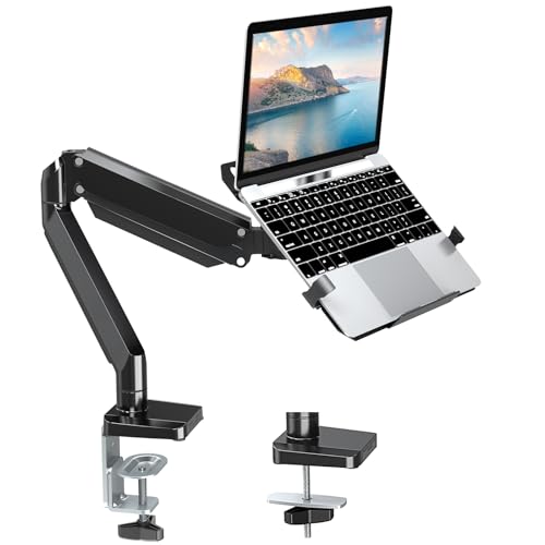MOUNT PRO Laptop Arm Mount for Desk, 2 in 1 Function Monitor Laptop Stand, Fits Max 17" Notebook and 32" Computer Screen, Aluminum Single Monitor Holder with Adjustable Tray, Holds up to 19.8lbs - Image 1