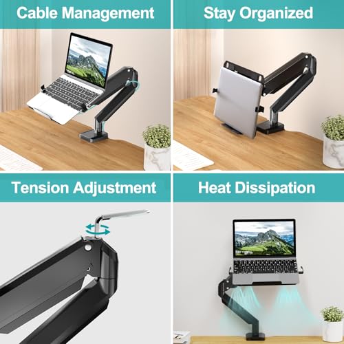MOUNT PRO Laptop Arm Mount for Desk, 2 in 1 Function Monitor Laptop Stand, Fits Max 17" Notebook and 32" Computer Screen, Aluminum Single Monitor Holder with Adjustable Tray, Holds up to 19.8lbs - Image 5