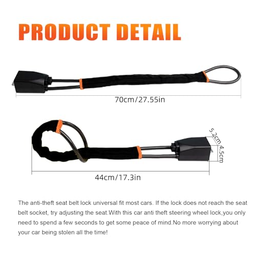 XGWZ DualGuard Car Steering Wheel & Seat Belt Lock - 17" Universal Anti-Theft Device for Vehicles, SUVs, Golf Carts | Compact & Lightweight Security Lock with Multi-Function Keys (Black) - Image 4