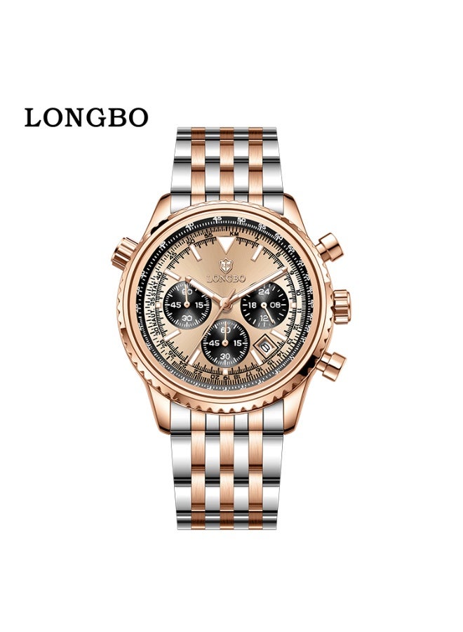 LONGBO 44mm Multi-Function Big-Dial Steel Quartz Watch, 22mm Band, 11mm Slim, 3ATM Water Proof, Men’s Business-Sport - Image 1