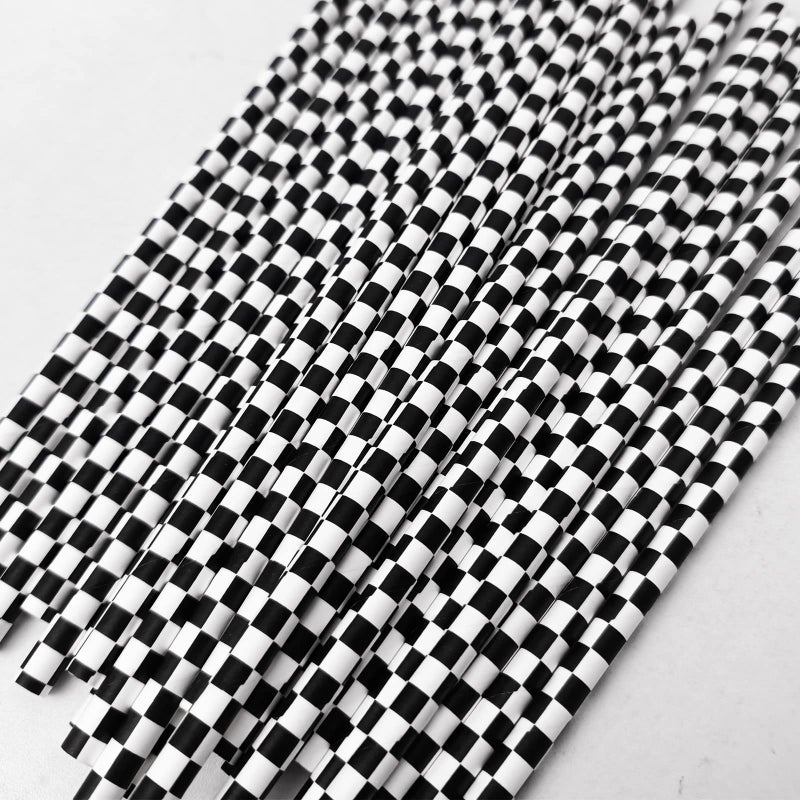 EaciTown 50 Pcs Checkered Flag Paper Straws Racing Car Straws Black and White Checkered Drinking Straws for Racing Birthday Party Decorations  Standard  Black/White - Image 5