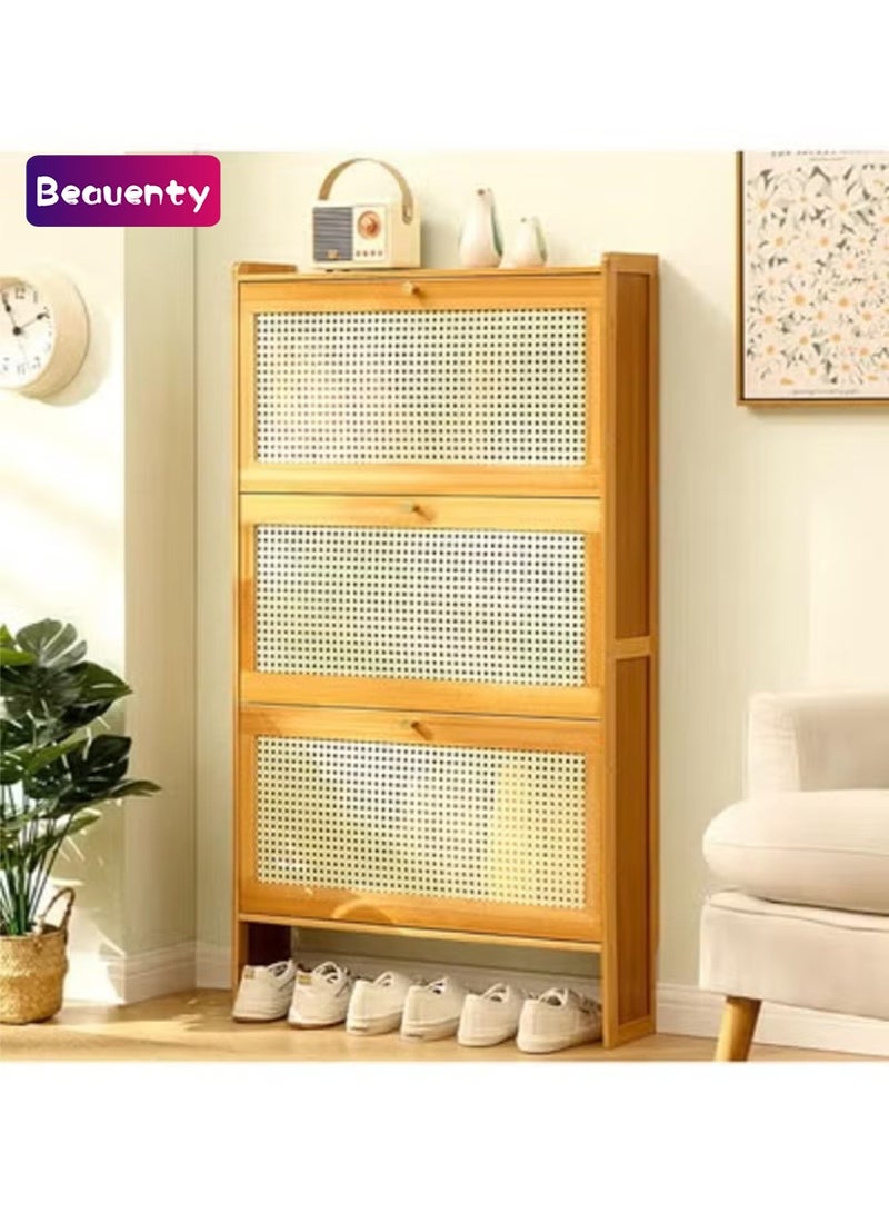 Beauenty Shoes Cabinet with Flip-up Doors,Free Standing Shoe Rack Organizer Cabinet for Heels, Boots, Slippers,Slim Shoe Storage Rack for Entryway Hallway Living Room(70x17x120cm(27x7x47inch), Wood) - Image 1