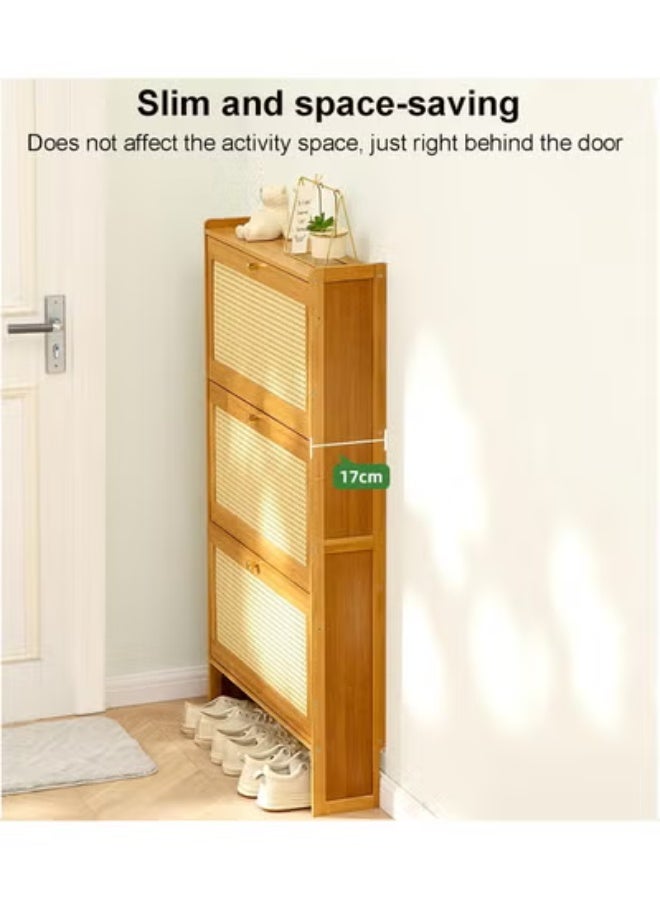 Beauenty Shoes Cabinet with Flip-up Doors,Free Standing Shoe Rack Organizer Cabinet for Heels, Boots, Slippers,Slim Shoe Storage Rack for Entryway Hallway Living Room(70x17x120cm(27x7x47inch), Wood) - Image 2