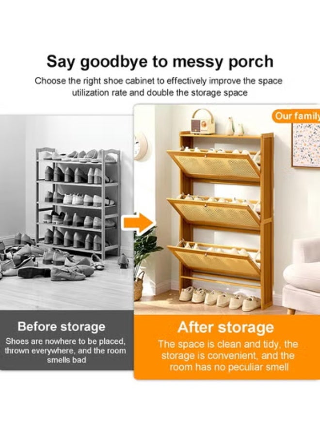 Beauenty Shoes Cabinet with Flip-up Doors,Free Standing Shoe Rack Organizer Cabinet for Heels, Boots, Slippers,Slim Shoe Storage Rack for Entryway Hallway Living Room(70x17x120cm(27x7x47inch), Wood) - Image 5