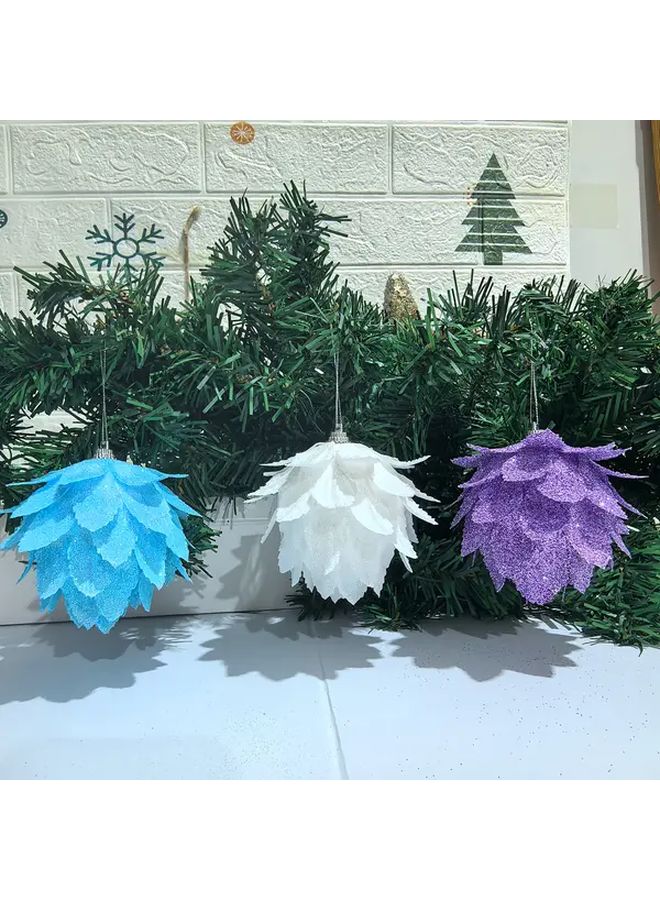 Blue 4 Hanging Shiny Leaf Christmas Balls Wedding Party Decor - Image 3