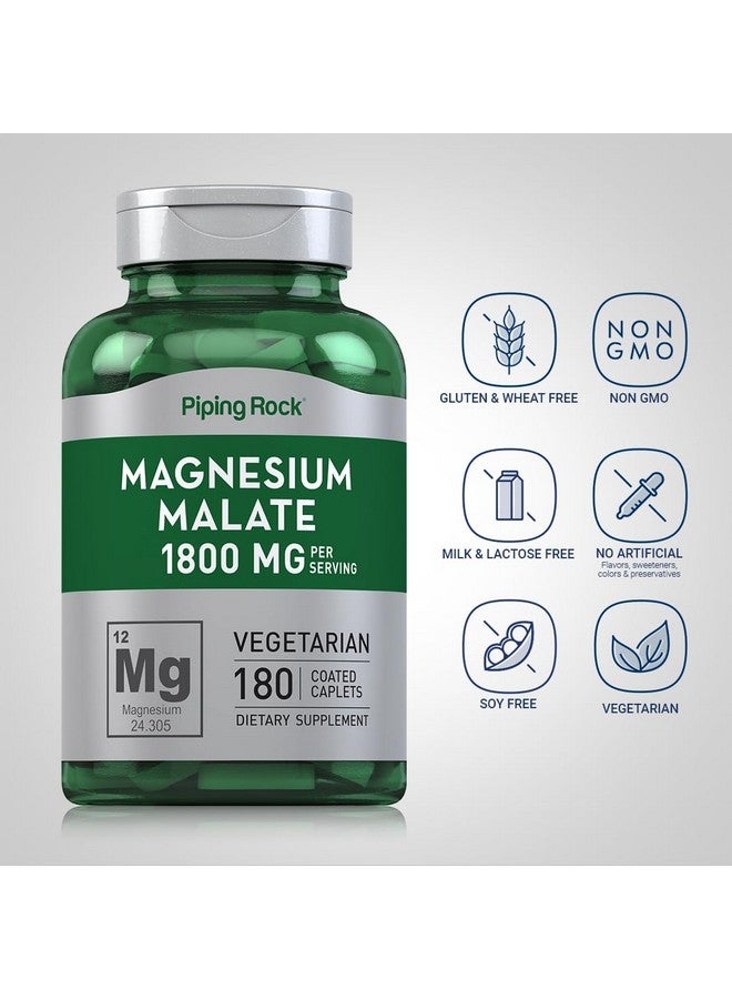 Piping Rock Magnesium Malate | 1800 mg | 180 Caplets | Vegetarian, Non-GMO, Gluten Free Supplement - Image 3