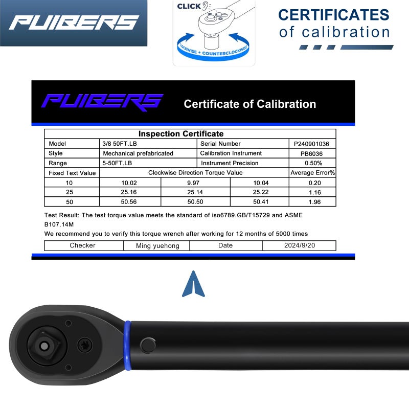 PUIBERS Torque Wrench 3/8 drive, 3/8 Inch Drive Click Torque Wrench Moto 5-50 FT.LB/6.8-67.8 Nm,Dual-Direction Adjustable 72 Tooth, Mechanic Wrenches Tools for Bike, Motorcycle and Car Repair - Image 3