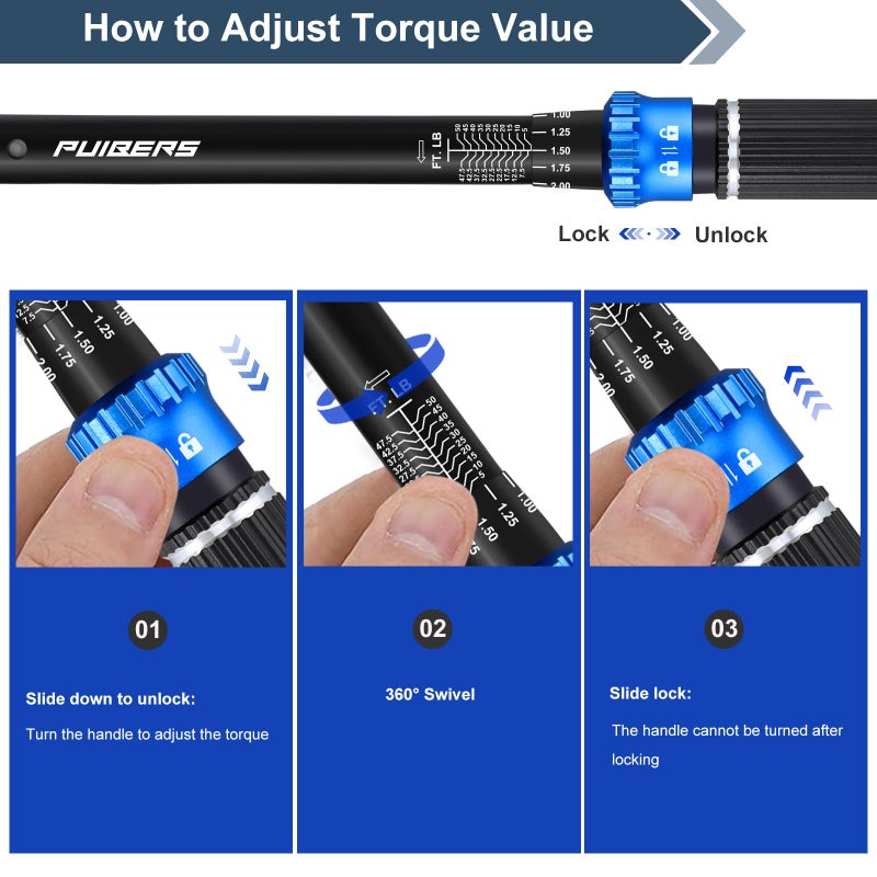 PUIBERS Torque Wrench 3/8 drive, 3/8 Inch Drive Click Torque Wrench Moto 5-50 FT.LB/6.8-67.8 Nm,Dual-Direction Adjustable 72 Tooth, Mechanic Wrenches Tools for Bike, Motorcycle and Car Repair - Image 5