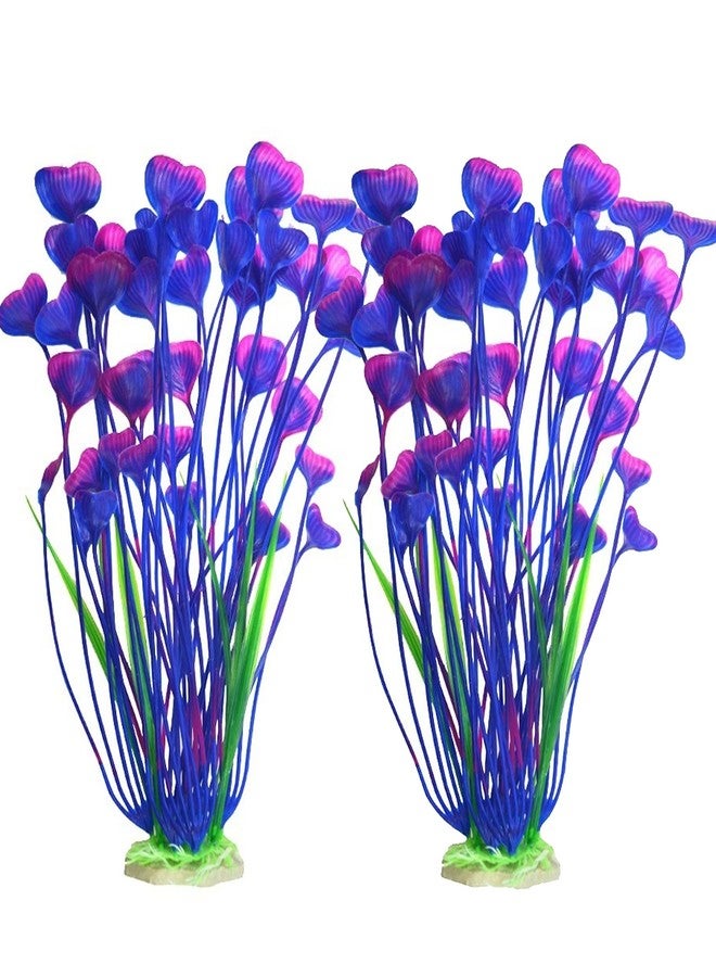 BYERUITE 2PCS Aquarium Decor Plastic Plants, Large 16 Inches Artificial Fish Tank Plants (Purple) - Image 1